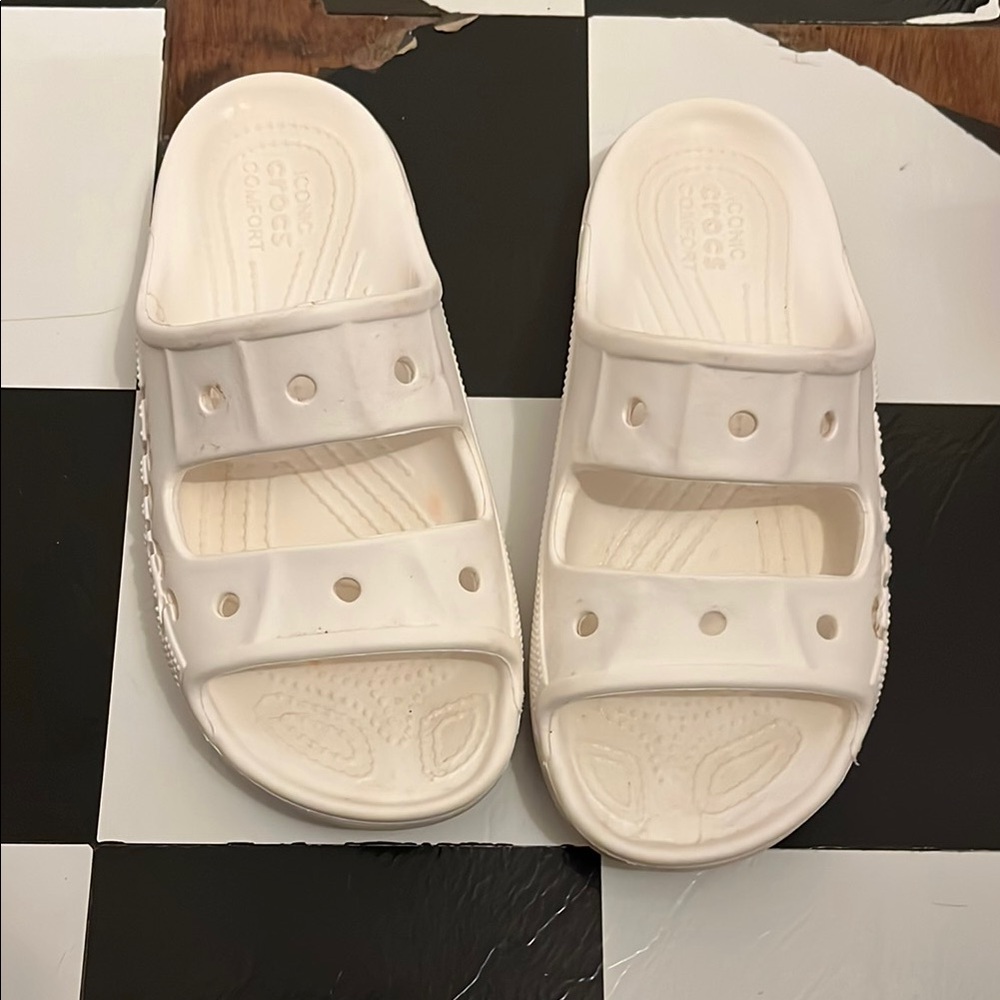 Worn once, Bright White CROCS Classic White Slide Sandals